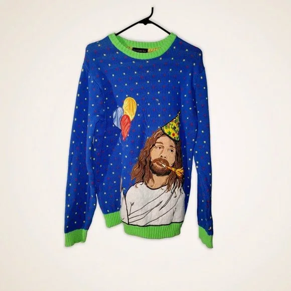 SOLD Blizzard Bay Happy Birthday Jesus Ugly Christmas Sweater Sz M - Picture 1 of 6